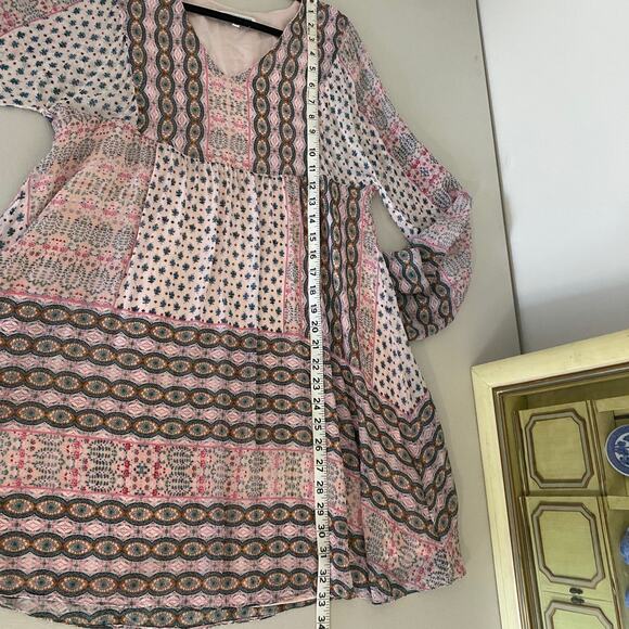 Rebecca Minkoff Pink Redland Bell Sleeve Patchwork Bohemian Mini Dress Small - Picture 5 of 8